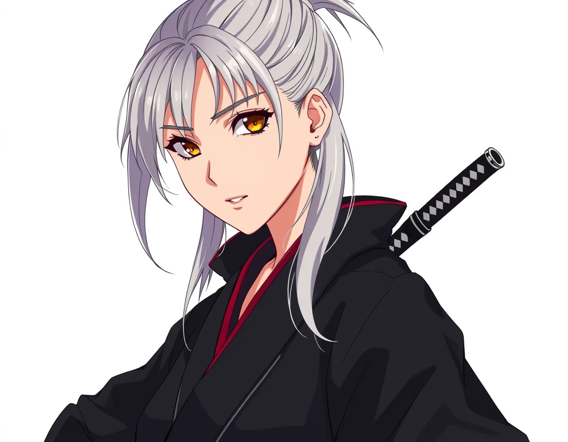 The same silver-haired ronin character rendered in anime style by MangaForge