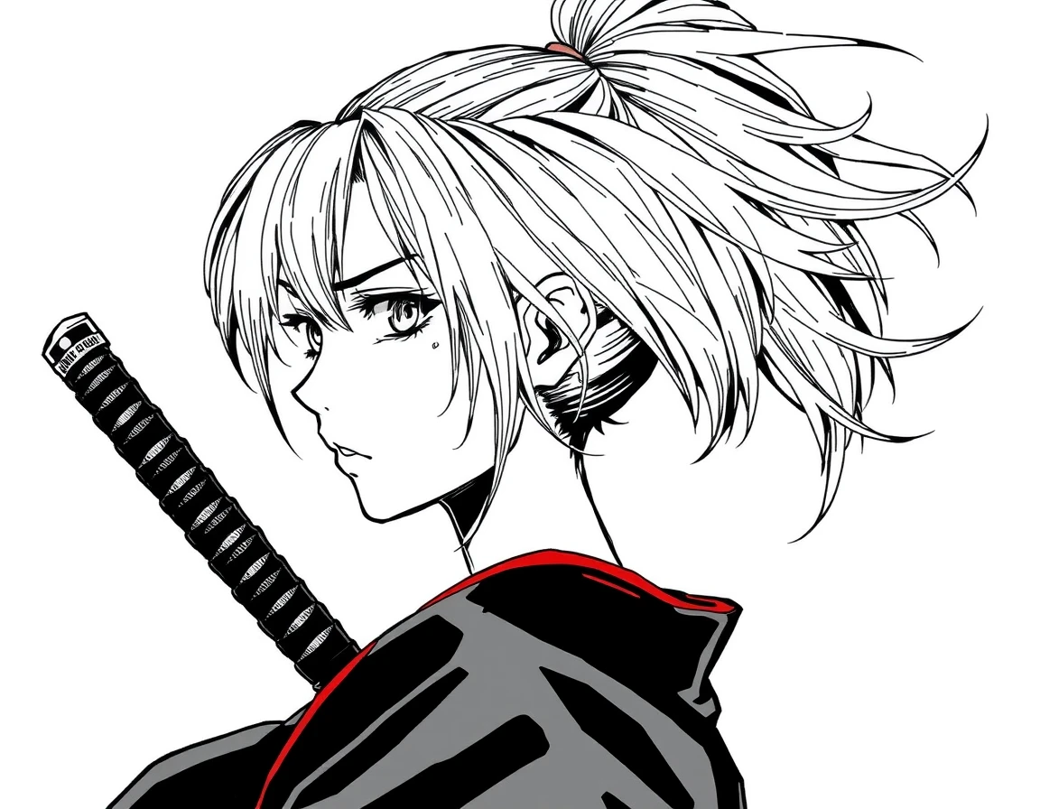 The same silver-haired ronin character rendered in manga style by MangaForge
