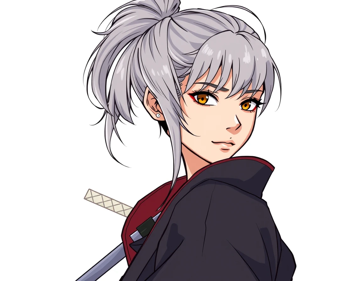 The same silver-haired ronin character rendered in webtoon style by MangaForge
